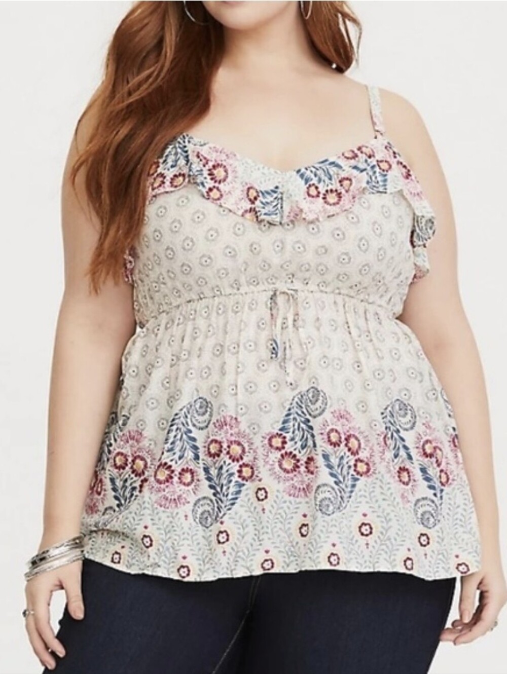 Torrid Floral Ivory Ruffle Challis Cami, Size 2X